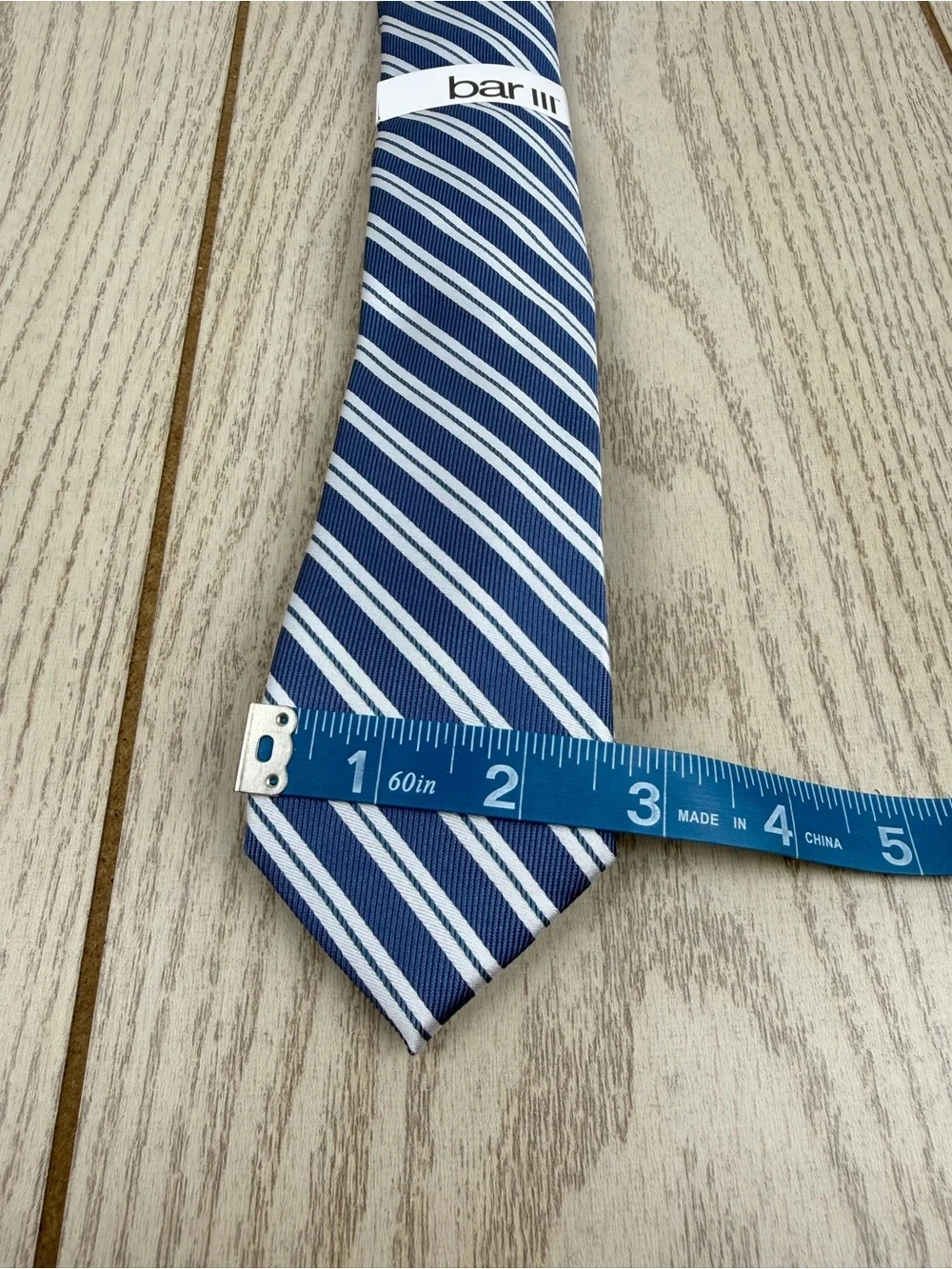 648 Bar III Men's Tie Varsity Stripe 409 Denim Blue $55 Polyester Skinny Slim